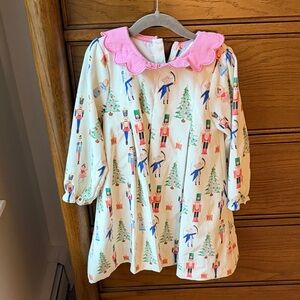 Girls Nutcracker Print Dress and Pink Collar, size 4T